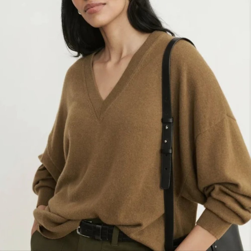 Jenni Kayne Charlie V-Neck Cashmere Sweater - Amber - L -NWOT!